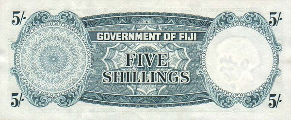 Back of Fiji p51a: 5 Shillings from 1957