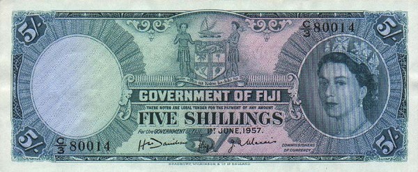 Front of Fiji p51a: 5 Shillings from 1957