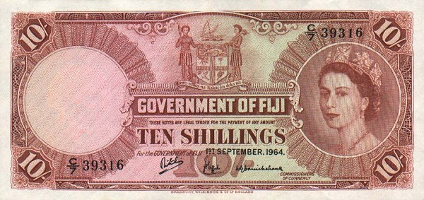 Front of Fiji p52d: 10 Shillings from 1964