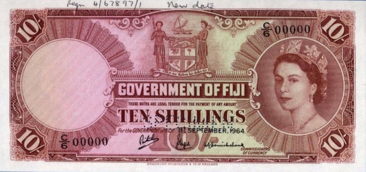 Front of Fiji p52s: 10 Shillings from 1957