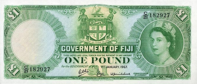 Front of Fiji p53i: 1 Pound from 1967
