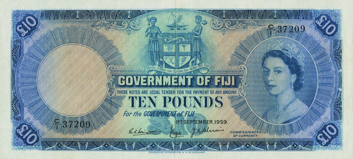 Front of Fiji p55b: 10 Pounds from 1959