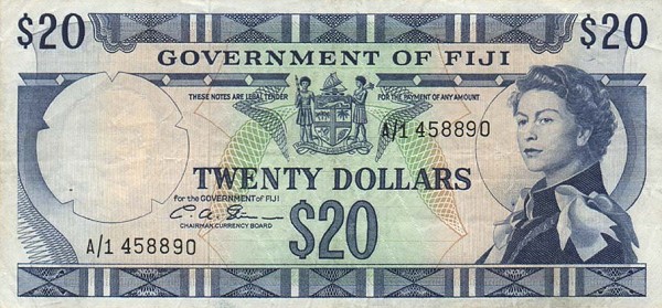 Front of Fiji p69b: 20 Dollars from 1971