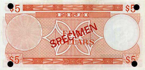 Back of Fiji p73s2: 5 Dollars from 1974