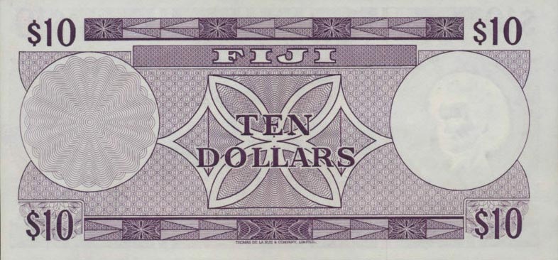 Back of Fiji p74b: 10 Dollars from 1974