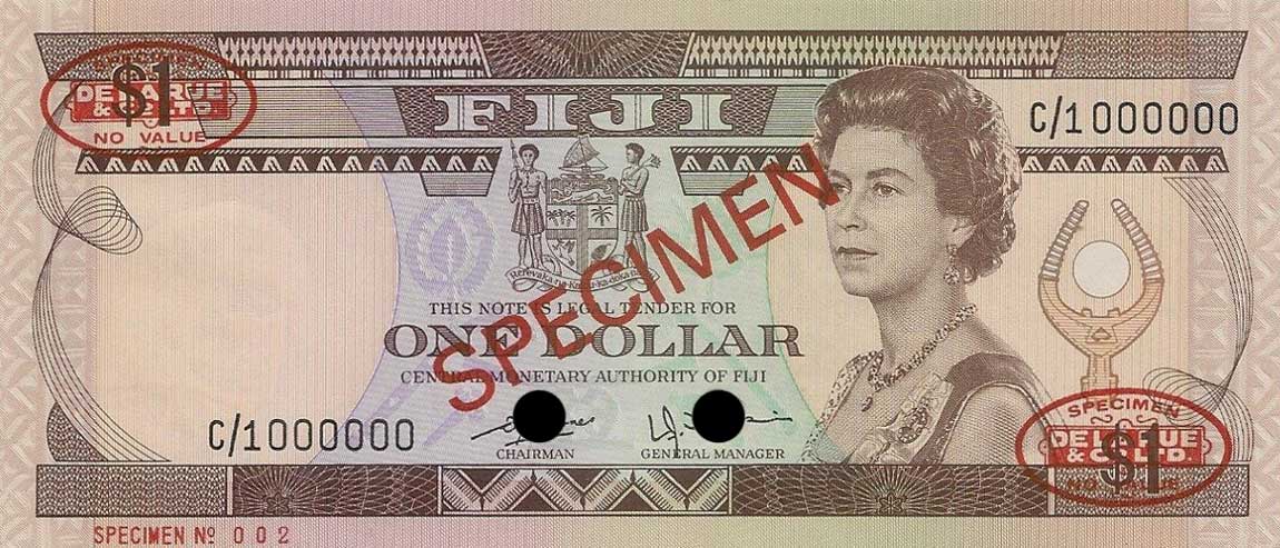 Front of Fiji p76s1: 1 Dollar from 1980