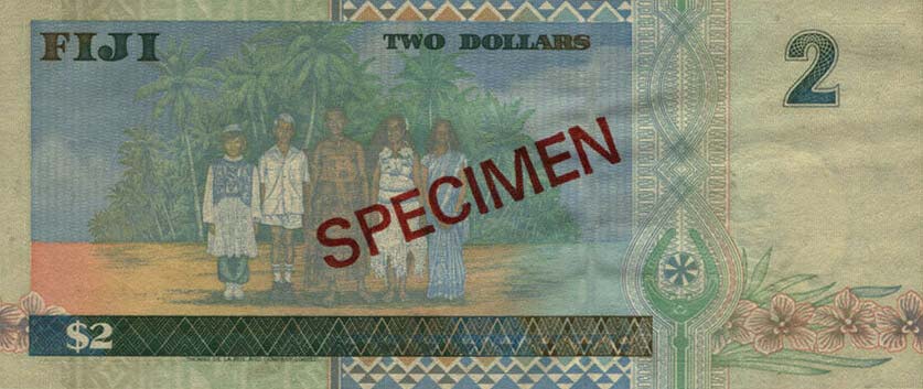 Back of Fiji p96s: 2 Dollars from 1996