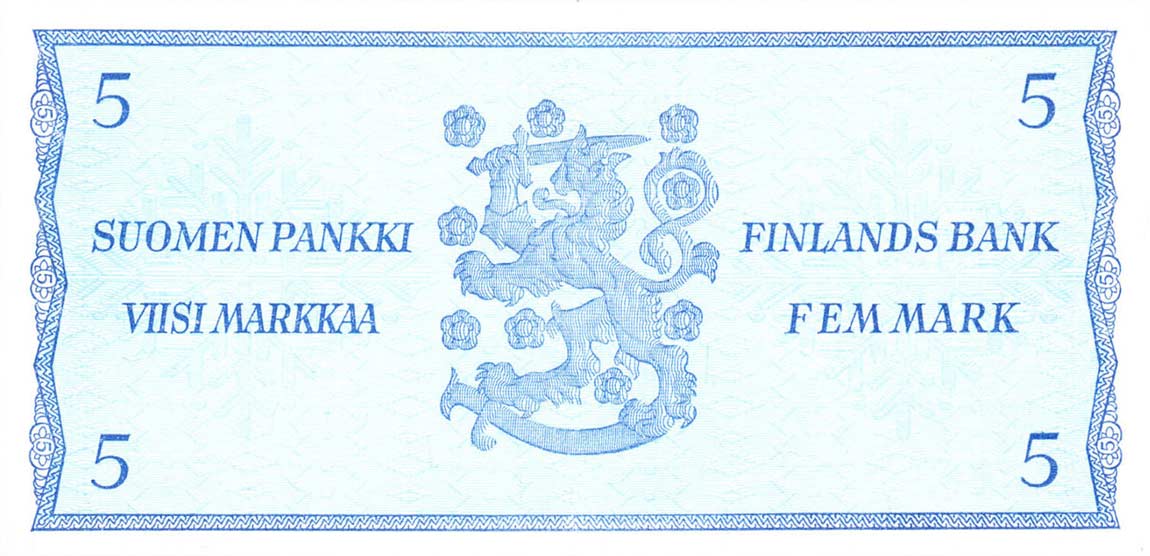 Back of Finland p103a: 5 Markkaa from 1963