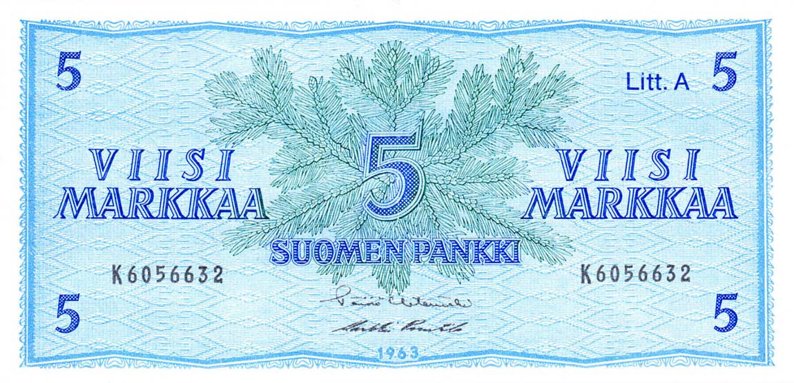 Front of Finland p103a: 5 Markkaa from 1963