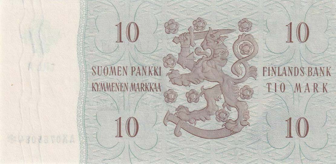 Back of Finland p104r: 10 Markkaa from 1963