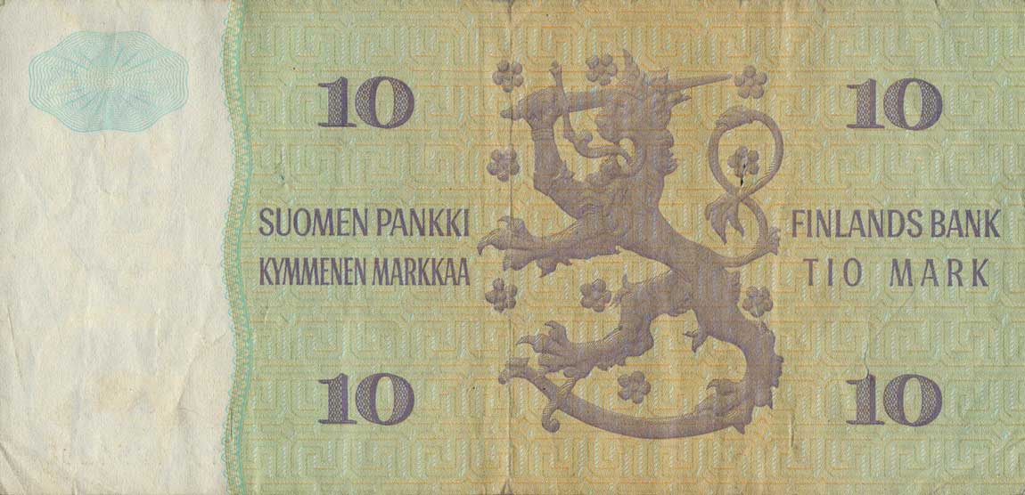 Back of Finland p112r: 10 Markkaa from 1980