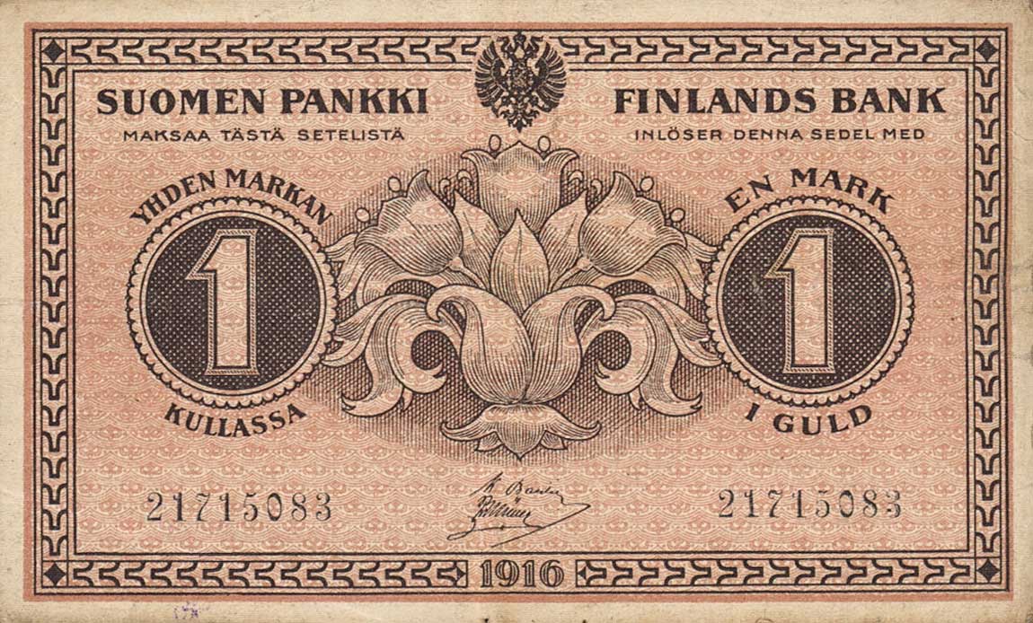 Front of Finland p19G: 1 Markkaa from 1916