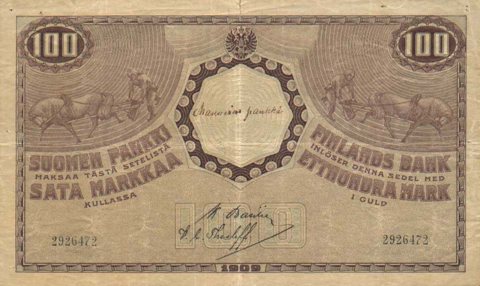 Front of Finland p22: 100 Markkaa from 1909