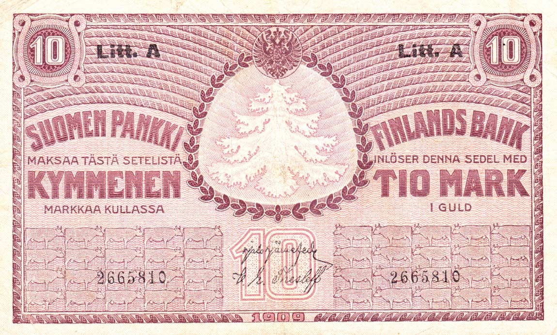 Front of Finland p25: 10 Markkaa from 1909