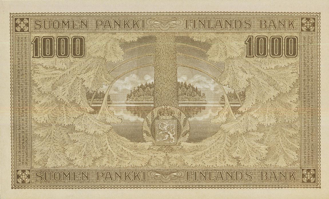 Back of Finland p41: 1000 Markkaa from 1918
