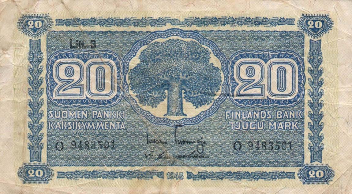 Front of Finland p58: 20 Markkaa from 1922