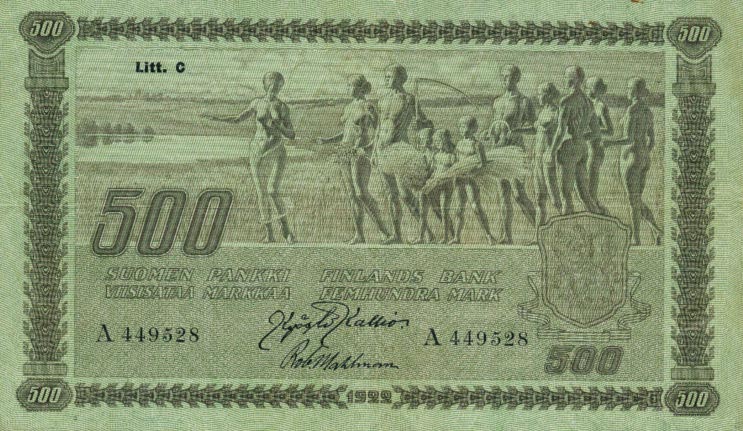 Front of Finland p66a: 500 Markkaa from 1922
