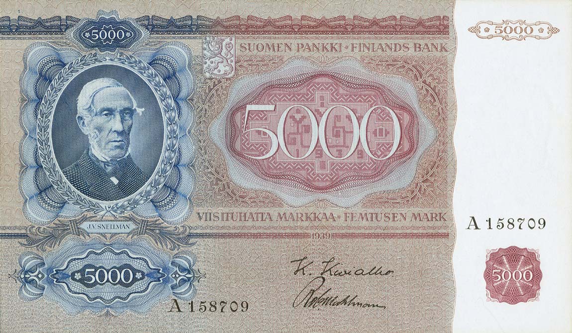 Front of Finland p75b: 5000 Markkaa from 1945