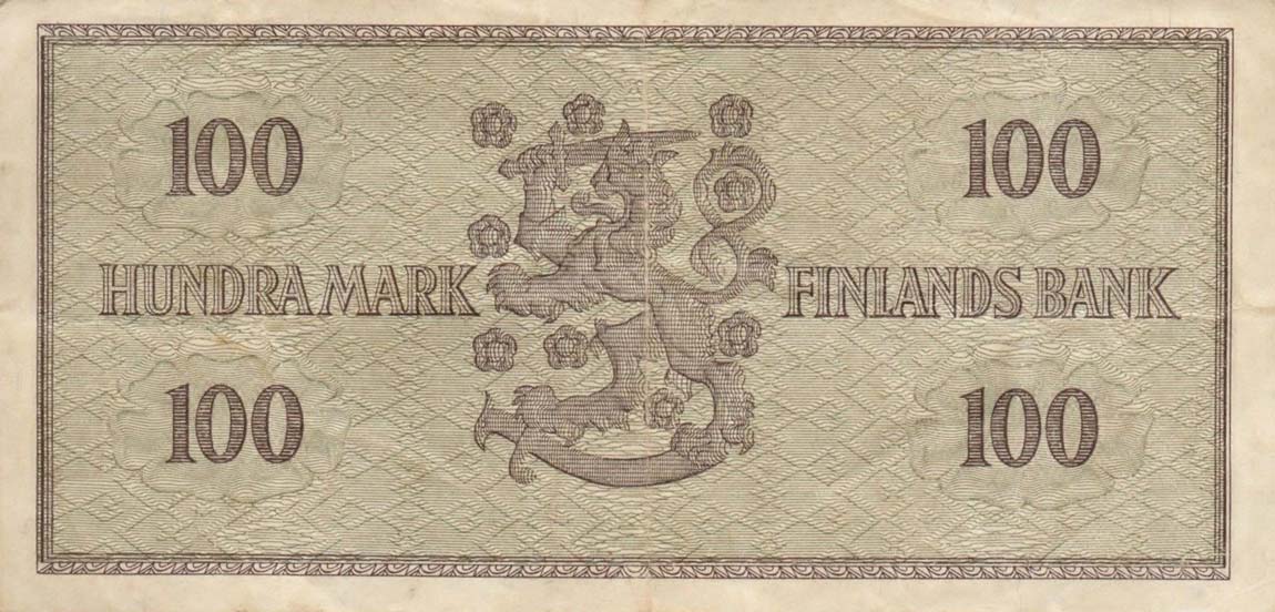 Back of Finland p91a: 100 Markkaa from 1955