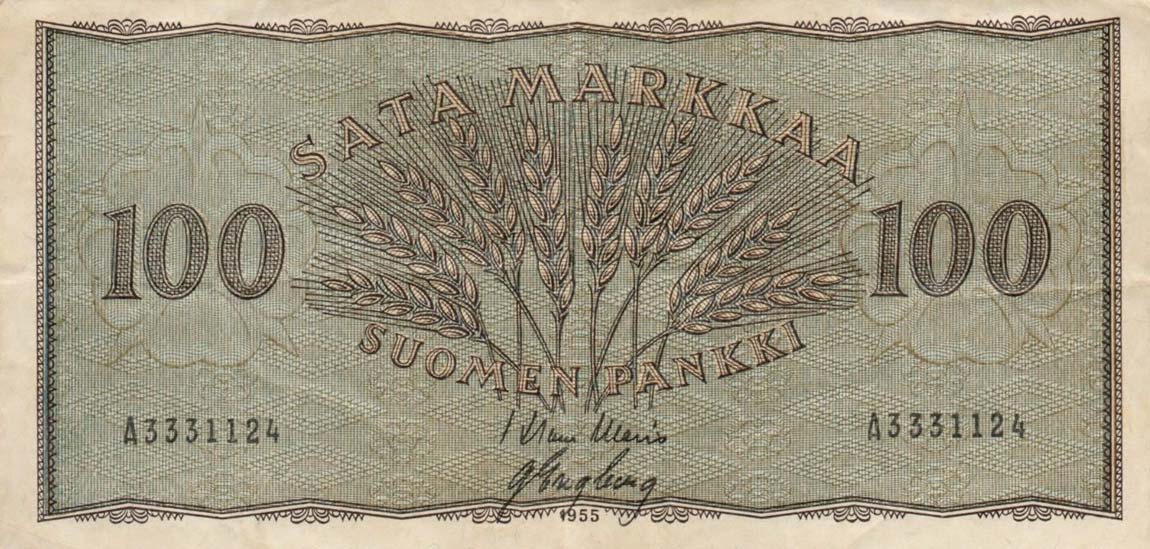 Front of Finland p91a: 100 Markkaa from 1955