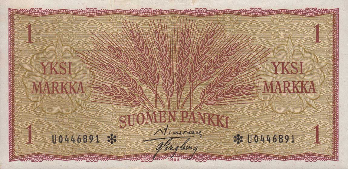 Front of Finland p98r: 1 Markkaa from 1963