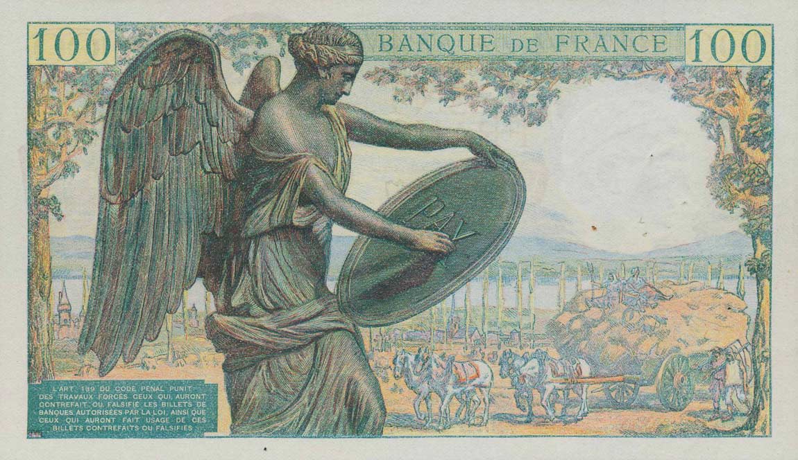 Back of France p101b: 100 Francs from 1943