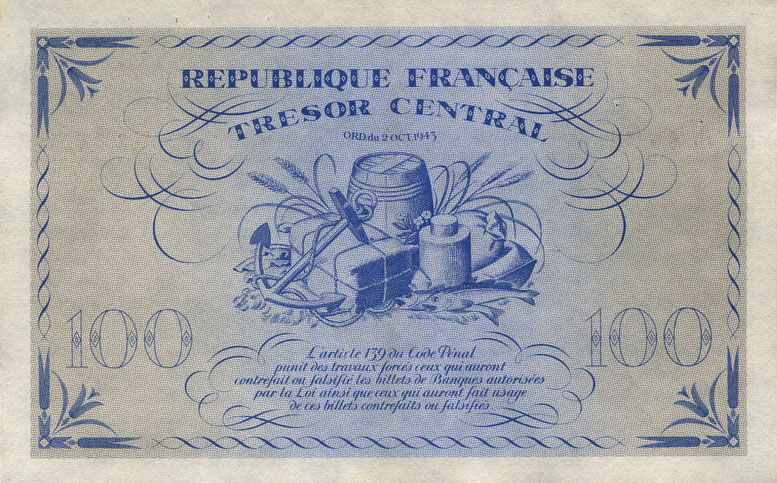 Back of France p105a: 100 Francs from 1943