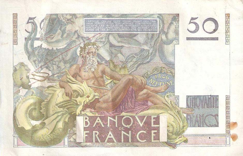 Back of France p127c: 50 Francs from 1950