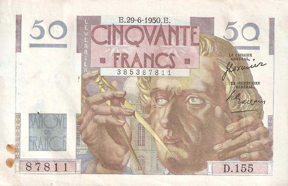 Front of France p127c: 50 Francs from 1950