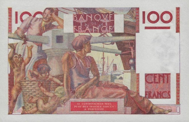 Back of France p128a: 100 Francs from 1945