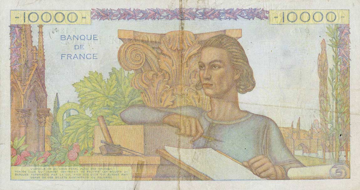 Back of France p132c: 10000 Francs from 1950