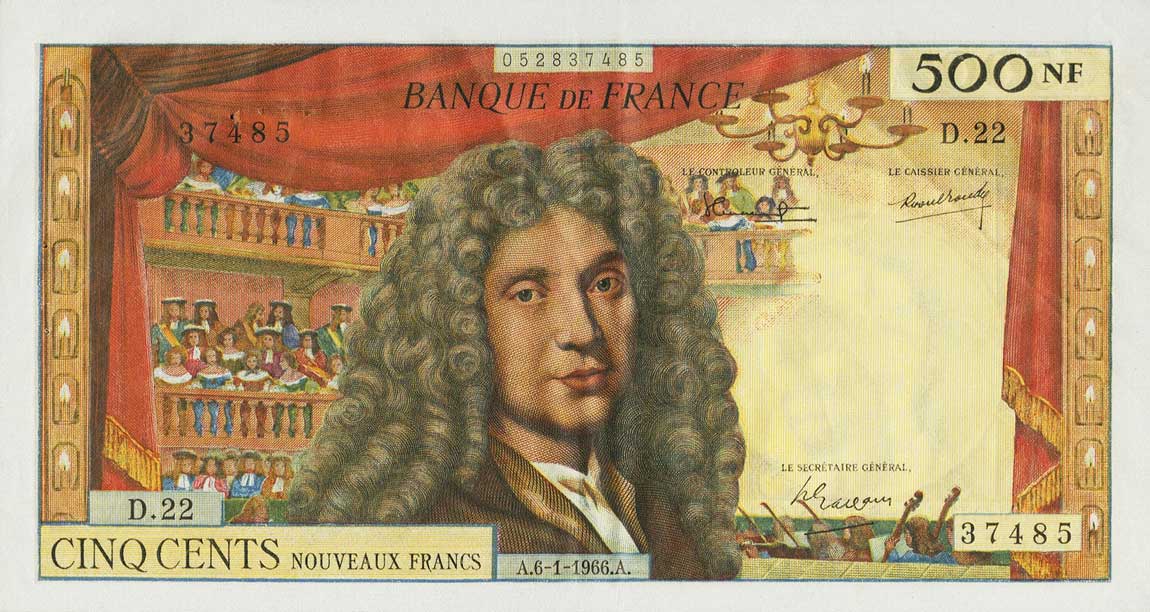 Front of France p145b: 500 Nouveaux Francs from 1966