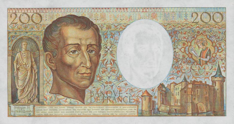 Back of France p155c: 200 Francs from 1988