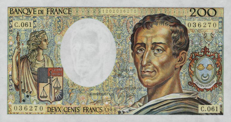 Front of France p155c: 200 Francs from 1988