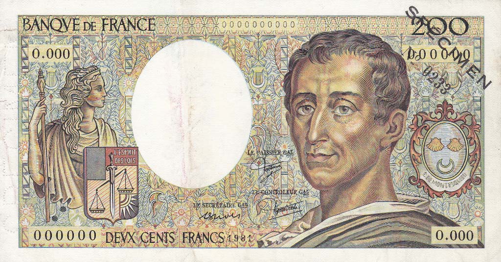 Front of France p155s: 200 Francs from 1981