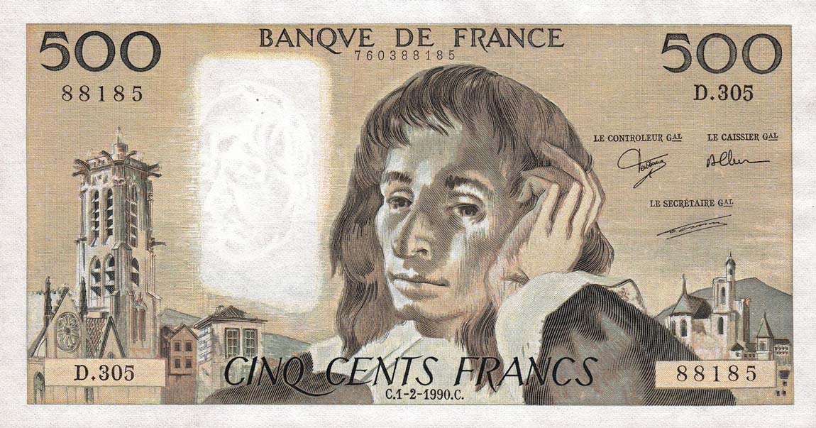 Front of France p156g: 500 Francs from 1988