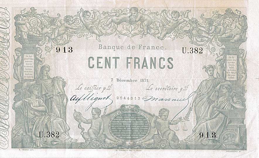 Front of France p52b: 100 Francs from 1866