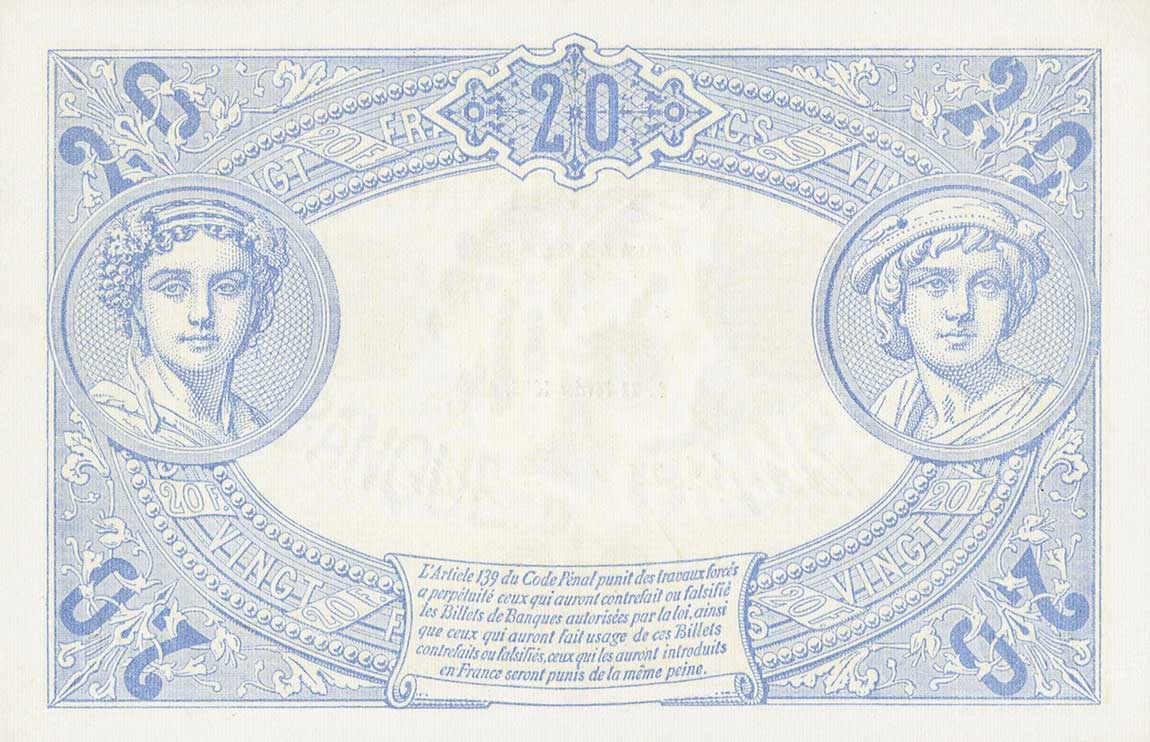 Back of France p68a: 20 Francs from 1906