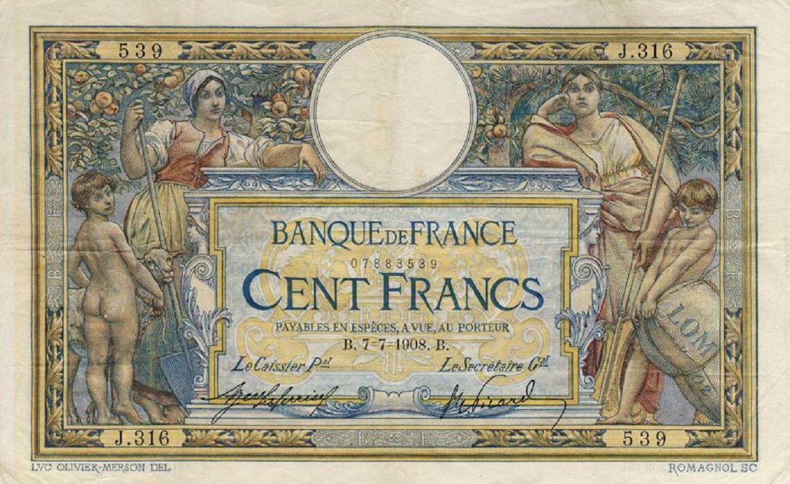 Front of France p69: 100 Francs from 1908