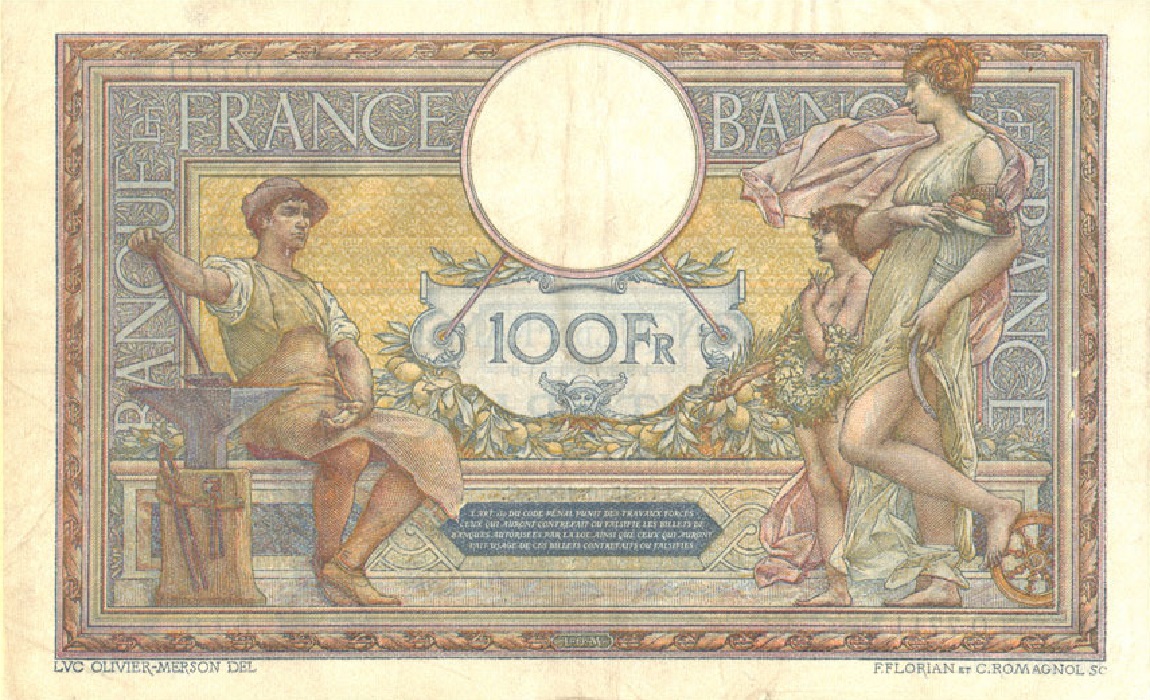 Back of France p71b: 100 Francs from 1920