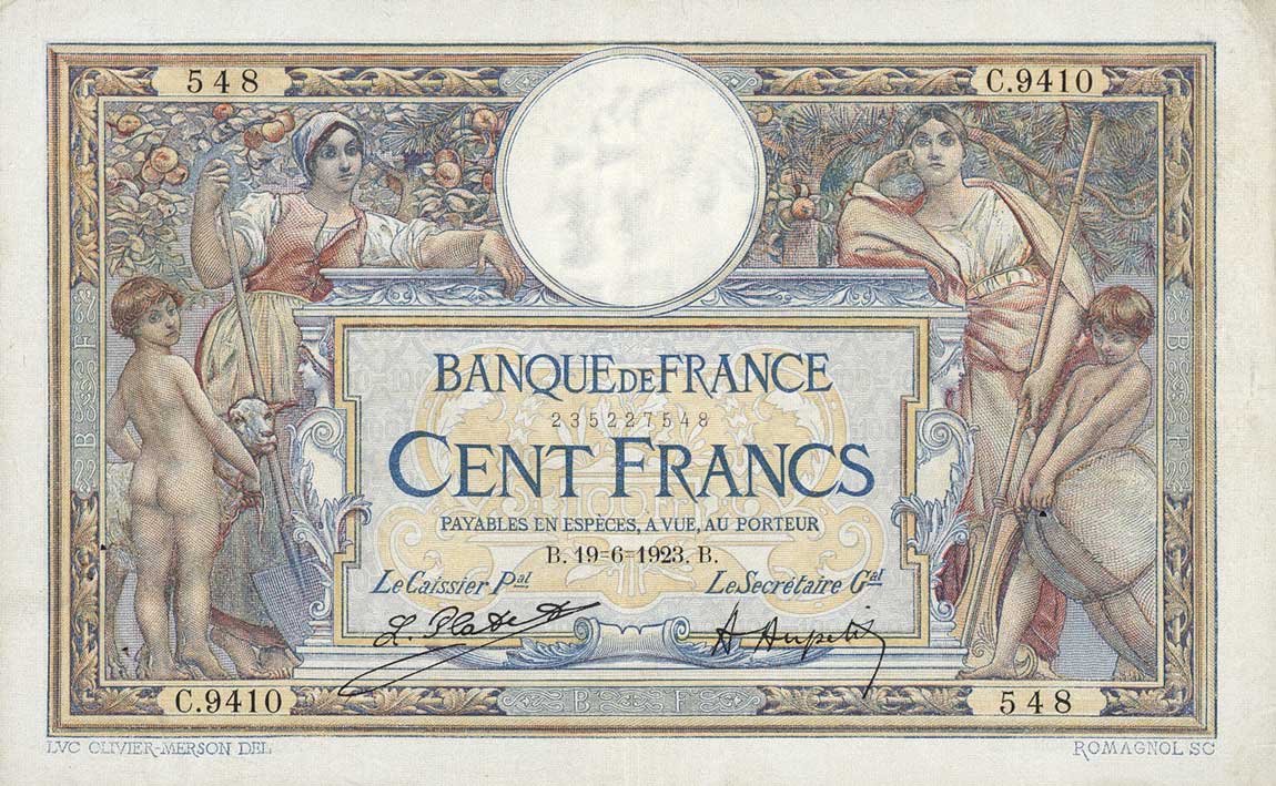 Front of France p71c: 100 Francs from 1922