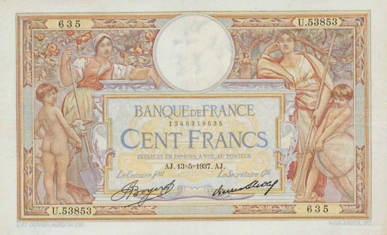 Front of France p78c: 100 Francs from 1933