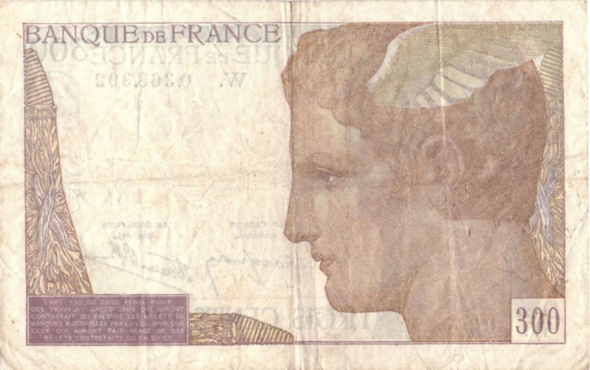 Back of France p87r: 300 Francs from 1938