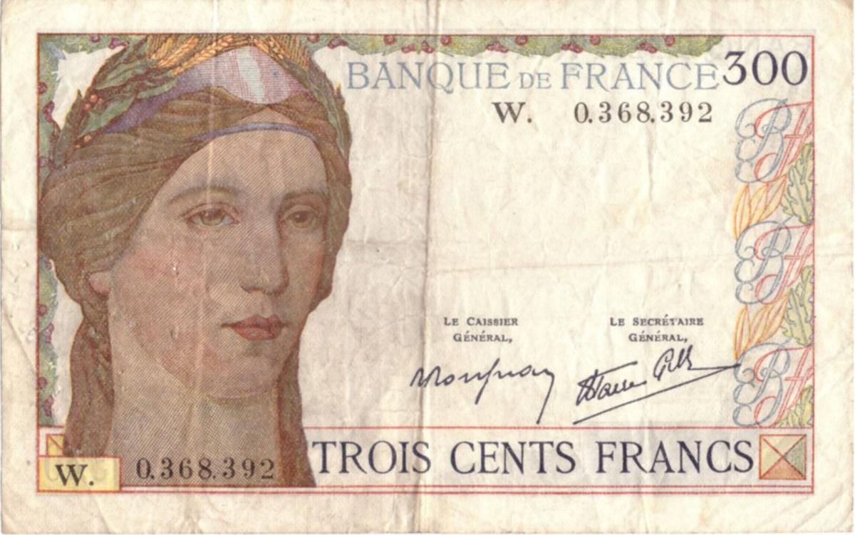 Front of France p87r: 300 Francs from 1938
