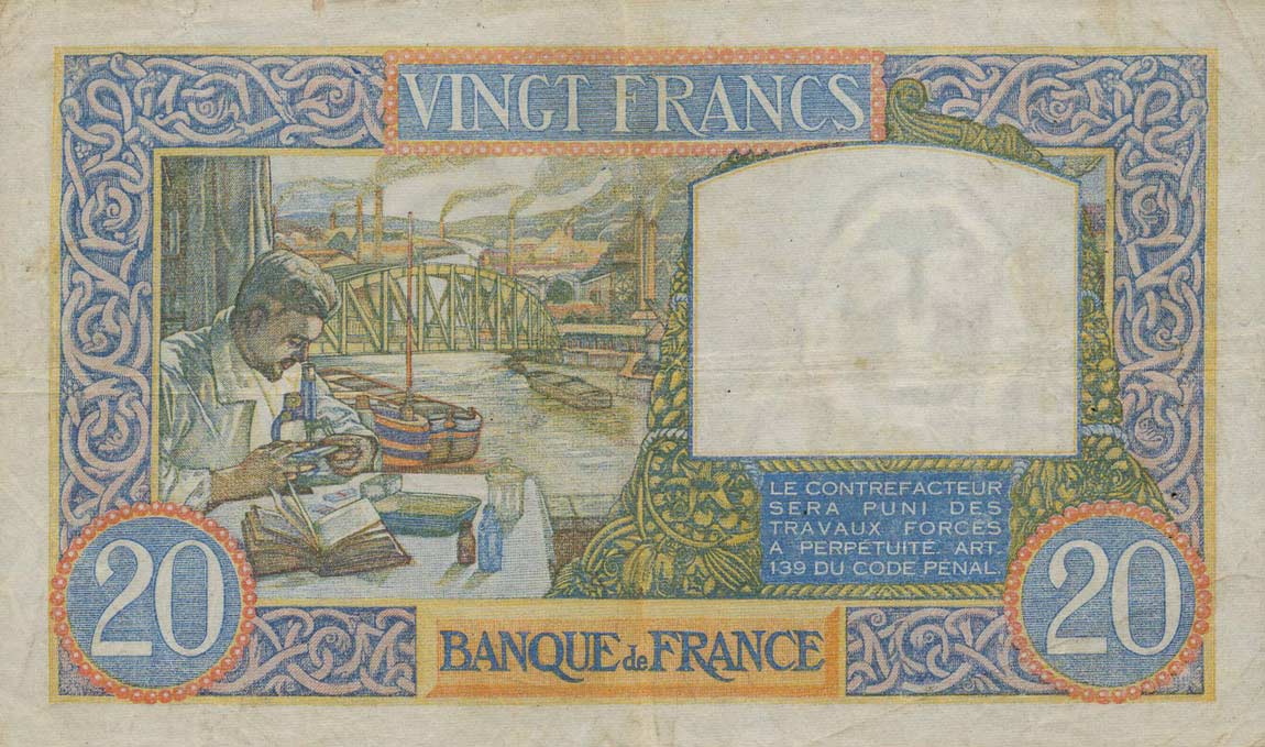 Back of France p92a: 20 Francs from 1939