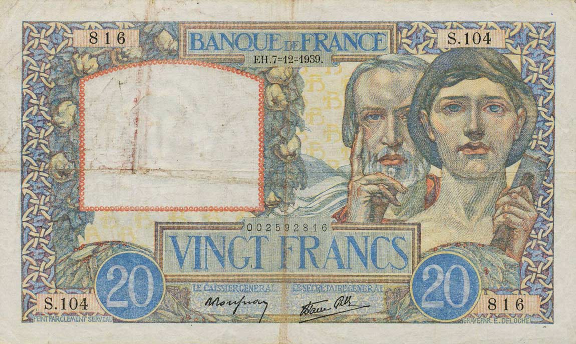 Front of France p92a: 20 Francs from 1939