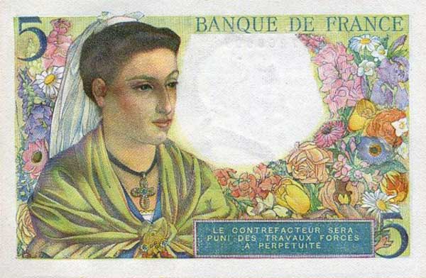 Back of France p98a: 5 Francs from 1943