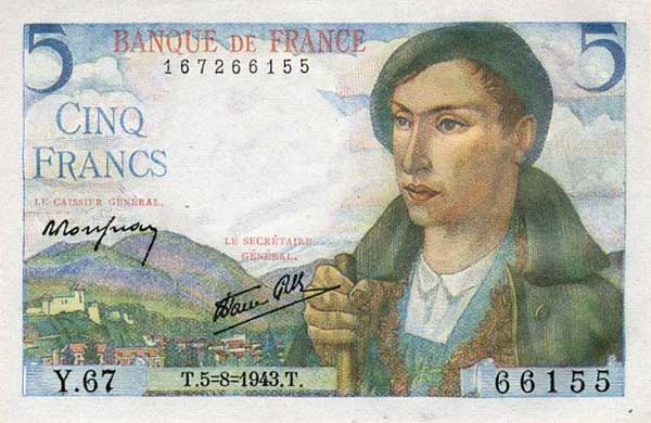 Front of France p98a: 5 Francs from 1943