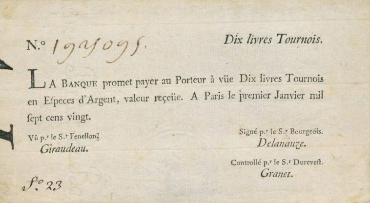 Front of France pA16b: 10 Livres from 1720