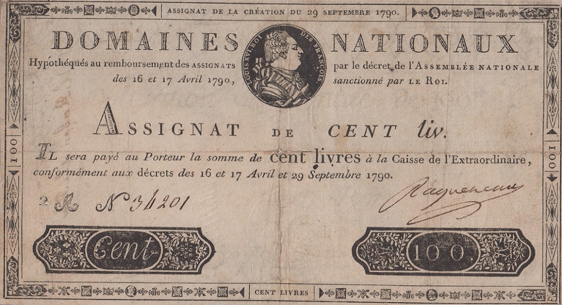 Front of France pA39: 100 Livres from 1790